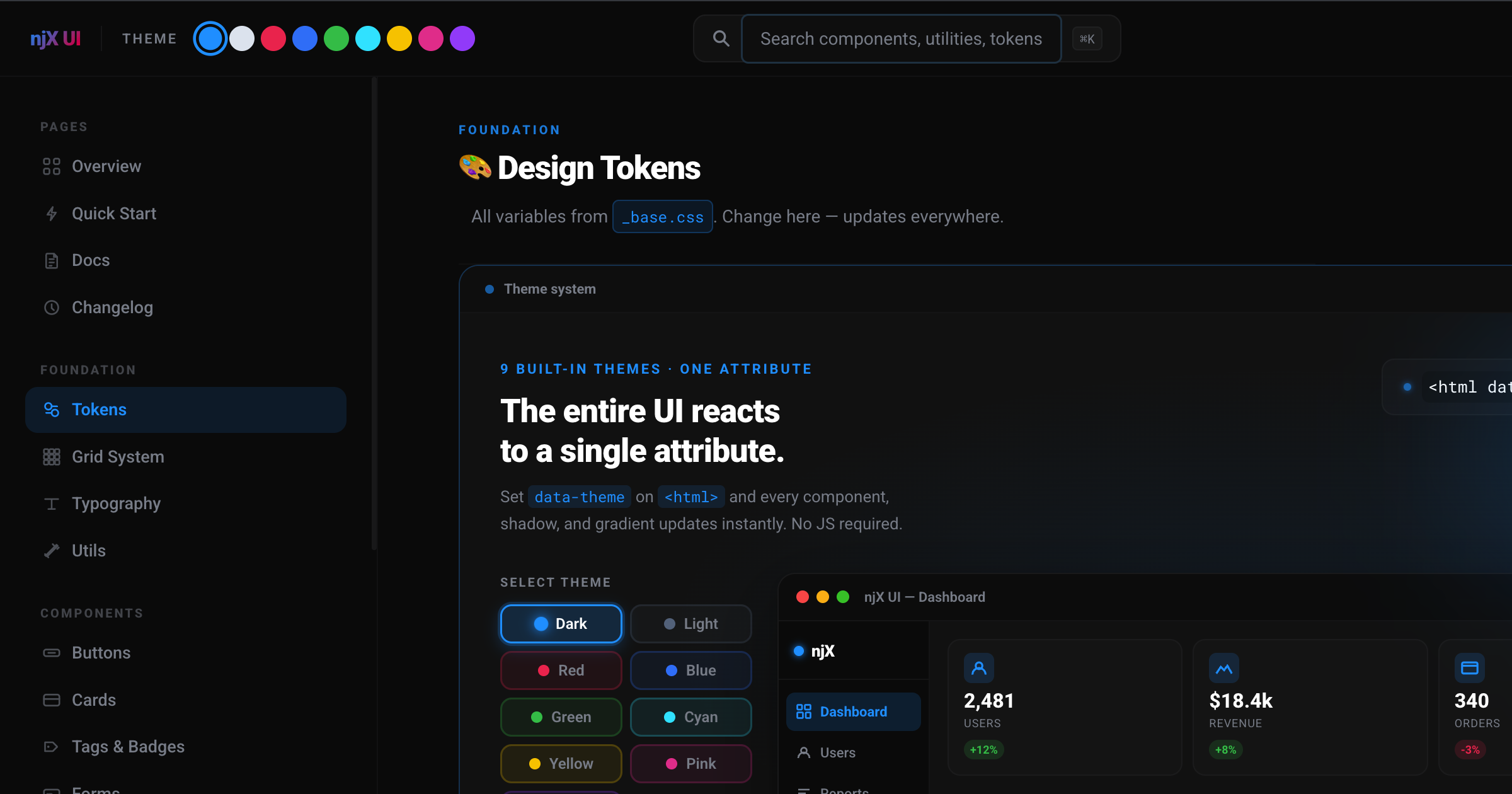 njX UI — Lightweight CSS Component Library (30+ components, 9 themes ...